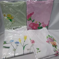 フラワーエプロン カラー VネックTシャツ セット Mサイズ ピンク/グリーン/ホワイトVネックTシャツセット ピンクローズ   フラワーエプロンホワイト 丸首Tシャツセット フリージア 4点まとめて 未使用品 ※1点撮影のため開封品 T920