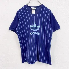 古着 used　～90s　adidas　アディダス　半袖Tシャツ　ヴィンテージ　ストライプ柄　紺　ネイビー　Lサイズ