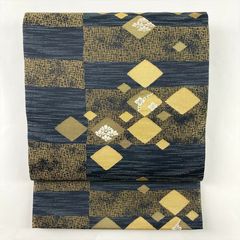 未着用 袋帯 全通 鱗文様 市松 リリークラウン 銀彩 着物 051b p 