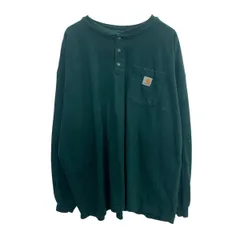 Carhartt 長袖 ロゴTシャツ 2XL グリーン カーハート ハーフボタン 胸ポケット ロンT ロングTシャツ 春物 a803-5487