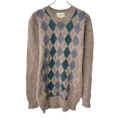 CLASSICS Sears ウールニット セーター L ベージュ マルチカラー プルオーバー アーガイル柄 ウール 秋冬物 a803-5501