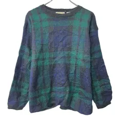 NELL FLOWEARS ニット セーター M グリーン ネイビー ブラック プルオーバー チェック柄 アクリル混 秋物 a803-5502