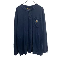 Carhartt 長袖 ロゴTシャツ XL ダークブルー カーハート ハーフボタン ORIGINAL FIT 胸ポケット ロンT ロングTシャツ 春物 a803-5518