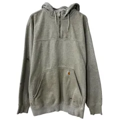 メキシコ製 Carhartt ロゴスウェット パーカー XL グレー カーハート ハーフジップ フーディー プリント トップス 秋物 a803-5534