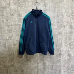 【Y-378】adidas アディダス ジャージ トラックジャケット メンズL ブラック グリーン 3ライン 刺繍ロゴ フルジップ スポーツウェア トレーニング 古着 人気定番モデル