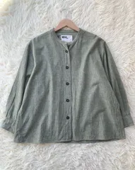 MHL. マーガレットハウエル リネン混 バンドカラーシャツ ブラウス グリーン 日本製 サイズ　2