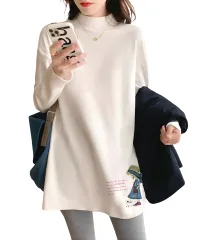 [ブブ オーハナ] ゆったり 裏起毛 長袖 ロング Tシャツ チュニック 丈 ハイ ネック 背面 無地 サラサラ レディース 女性 用 春 秋 冬 服 物 防寒 保温 暖かい あたたかい あったか ロンT カットソー トップス  [グレー] [XL] [標準]