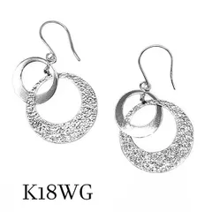 k18wg 地金ピアス マット加工 輪っか サークル 水玉 ジュエリー 円 丸 ドット 輪 つや消し ツヤ 艶 フック シンプル カジュアル 大人 ダブル フープ 揺れる 月 ギフト ご褒美 プレゼント バースデー 誕生日 記念 成人 お祝い メンズ 銀色