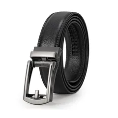 【新品】 [JASGOOD] 本革ベルト メンズ ビジネス オートロック 紳士用ベルト スーツ 穴なし 無段階調節 ボックス付き 幅30mm 長さ115cm 黒 0