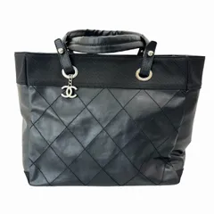 シャネル CHANEL パリビアリッツ MM ココマーク チャーム トート バッグ 黒 ブラック ブランド古着ベクトル 中古☆AA★▲260310