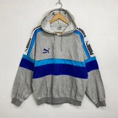 90s PUMA プーマ プルオーバー パーカー ラグラン ヒットユニオン ボーダー グレー ブルー VINTAGE 古着 Y2K C267