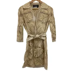 良品 Salvatore Ferragamo サルヴァトーレフェラガモ シルクレザーコンビ ベルテッド シアージャケット 40 ベージュ レディース 古着 中古 USED