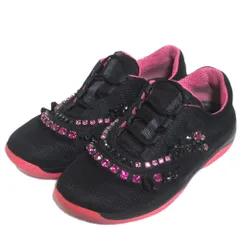 良品 PRADA プラダ ビジュー装飾 メッシュ スニーカー シューズ サイズ37.5 約24.5cm ブラック×ピンク レディース 古着 中古 USED