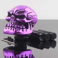 カーアクセサリー パープル スカルヘッド マニュアル スティック ギアシフトノブ カスタム ギアシフターレバー カーハンドブレーキケース 