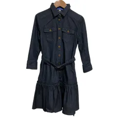 美品 BURBERRY BLUE LABEL バーバリーブルーレーベル ストレッチ ベルト付き 七分袖 デニムワンピース サイズ36 ネイビー レディース 古着 中古 USED