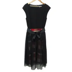 美品 BLUE LABEL CRESTBRIDGE ブルーレーベルクレストブリッジ チェック リボン チュール ノースリーブ ワンピース サイズ38 ブラック レディース 古着 中古 USED