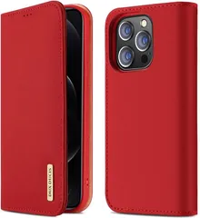 GANGXUN ケース 手帳型 携帯カバー 本革 財布型 耐摩擦 全面保護 磁石付き (レッド,  iPhone 13 Pro)