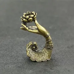 線香立て 仏器 アンティーク 真鍮 観音様の手 蓮の花 倒流香 お香立て M0310-VUAU-1