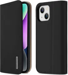 GANGXUN ケース 手帳型 携帯カバー 本革 財布型 耐摩擦 全面保護 磁石付き (ブラック,  iPhone 14)