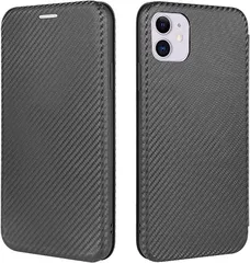GANGXUN スマートフォンケース 手帳型 炭素繊維調 スタンド機能 スマホケース カバー (ブラック,  iPhone 11)