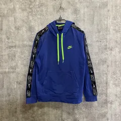 【k-213】NIKE ナイキ パーカー L ブルー グリーン スウッシュ ロゴ 袖ロゴ フーディー プルオーバー ストリート スポーツ メンズ 古着 人気モデル