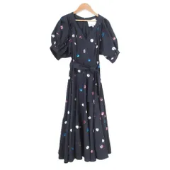 良品 23SS 3.1 Phillip Lim 3.1フィリップリム フラワースパンコール パフスリーブ フレアワンピース サイズ0 ネイビー レディース 古着 中古 USEDのサムネイル
