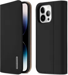 GANGXUN ケース 手帳型 携帯カバー 本革 財布型 耐摩擦 全面保護 磁石付き (ブラック,  iPhone 14 Pro Max)