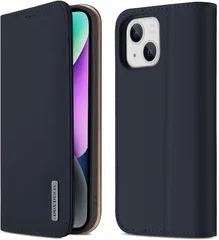 GANGXUN ケース 手帳型 携帯カバー 本革 財布型 耐摩擦 全面保護 磁石付き (ネイビーブルー,  iPhone 14)