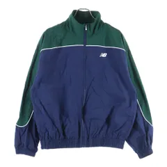 New Balance (ニューバランス) 胸ロゴデザイン ダブルポケット ジップアップ ナイロンジャケット ブルー/グリーン WJ41506