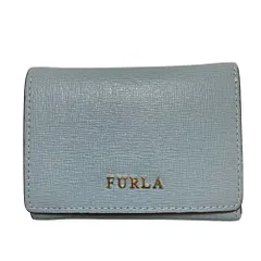 新品同様 FURLA フルラ コンパクトウォレット 三つ折り財布 ライトブルー  レディース 古着 中古 USED