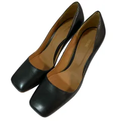 美品 PIPPICHIC ピッピシック レザー スクエアトゥパンプス サイズ36 約23cm ブラック レディース 古着 中古 USED