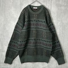ニット】幾何学模様 セーター デザインニット ひし形 M メンズ 古着 