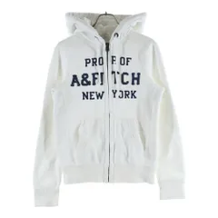 Abercrombie&Fitch (アバクロンビーアンドフィッチ) フロントロゴエンブロイダリー ジップアップフーディー パーカー ホワイト