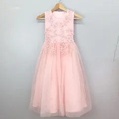 キッズドレス　ワンピース　140/68 サイズ　フラワー　刺繍　チュール　セレモニー　フォーマル　発表会　ピンク　【0231h】