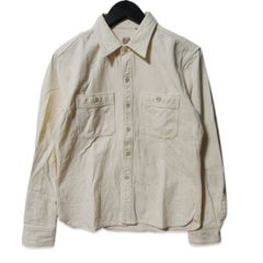 THE FLAT HEAD フラットヘッド 長袖シャツ ヘリンボーン ワークシャツ 猫目ボタン 日本製 コットン ホワイト 白 36 27112919