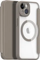 GANGXUN iPhone ケース 手帳型 ワイヤレス充電対応 薄型 PUレザー 背面 クリア カード入れ (ベージュ,  iPhone 13)