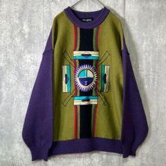 VAGIIE アートニット 48 ブルー系 アフリカン柄 サマーニット L 27 
