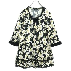 インゲボルグ★裾かぶせ段々♪ゆったりチュニック 黒系 サイズ11 シフォンリボン&ユリpt♪薄手 z18559