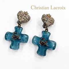 希少 クリスチャンラクロワ ヴィンテージ イヤリング クロス ハート ブルー　野方店
