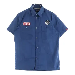 STUSSY (ステューシー) コットン ロゴワッペン 半袖 ワークシャツ ネイビー