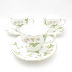 WEDGWOOD ウェッジウッド ワイルドストロベリー ティーカップ＆ソーサー 3客 セット リー 黒壺 旧刻印 SC10613L2 