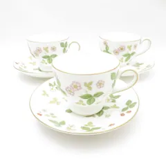 WEDGWOOD ウェッジウッド ワイルドストロベリー ティーカップ＆ソーサー 3客 セット リー 黒壺 旧刻印 SC10614L2 