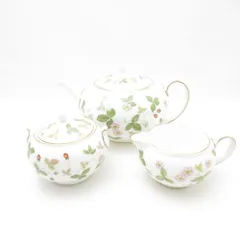 WEDGWOOD ウェッジウッド ワイルドストロベリー ティーポット＆クリーマー＆シュガーポット 3点 セット 茶器 ミルク 黒壺 旧刻印 SC10612L2 