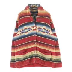 LAUREN RALPH LAUREN (ローレンラルフローレン) ネイティブ柄 コンチョボタン ショールカラー コットンニット カーディガン レッドのサムネイル