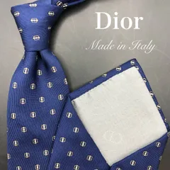 【美品】Dior ディオール ネクタイ 小紋柄 ブルー 青 ホワイト 白