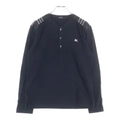 BURBERRY BLACK LABEL (バーバリー ブラックレーベル) ノバチェック ロングスリーブ ヘンリーネックTシャツ カットソー ブラック BMV47-806-09