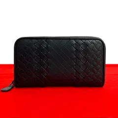 極 美品 BOTTEGA VENETA ボッテガヴェネタ イントレチャート レザー 本革 ラウンドジップ 長財布 ウォレット カードケース ブラック 54272