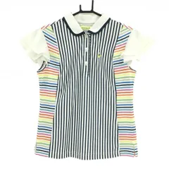 【美品】ビバハート 半袖ポロシャツ 白×ネイビー ストライプ 袖シアー素材  レディース 40(M) ゴルフウェア VIVA HEART
