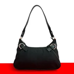 極 美品 Salvatore Ferragamo サルヴァトーレフェラガモ ガンチーニ 金具 柄 キャンバス レザー 本革 セミ ワン ショルダーバッグ 黒 87773