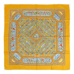 エルメス カレ 90 QALAMDAN カラムダン スカーフ ユニセックス イエロー ブルー HERMES【中古】 【アパレル・小物】